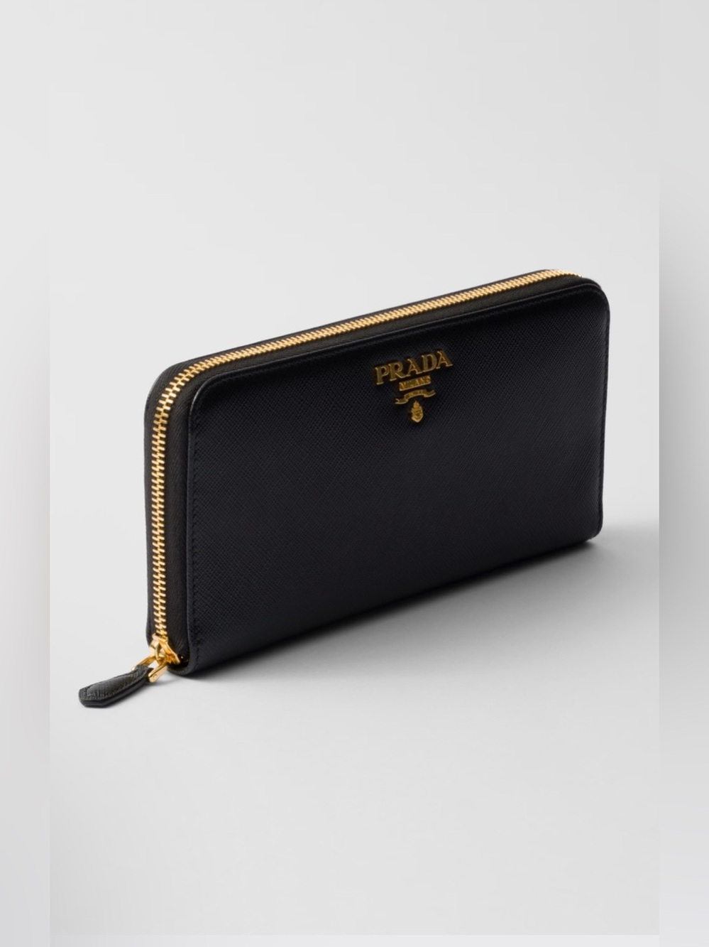Prada Black leather Zip-Around Wallet with Gold Hardware